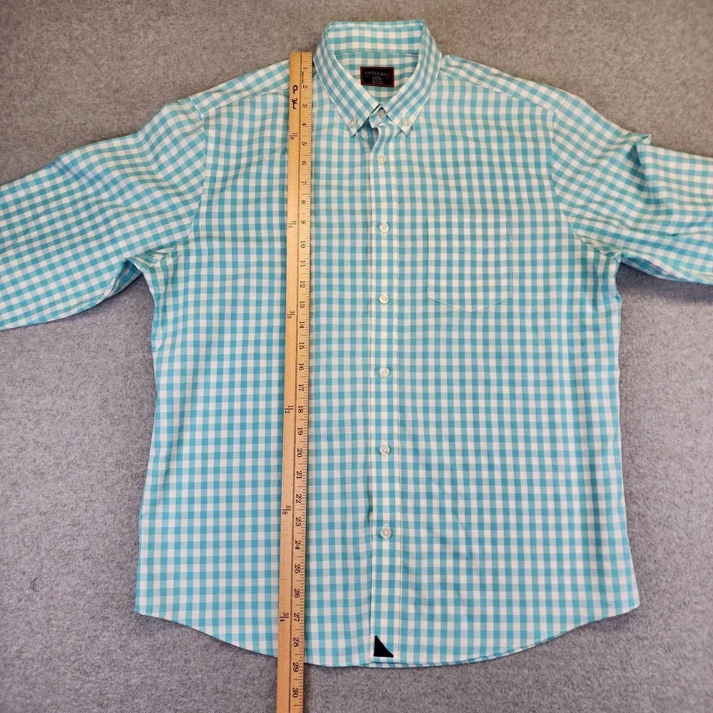 UNTUCKit Torrance Mens L Long‎ Sleeve Button Shirt Aqua Blue Gingham Check Plaid